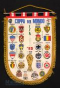 1990 Italy Italia World Cup Football Pennant Copa del Mondo, 30cm x 40cm. In good condition.