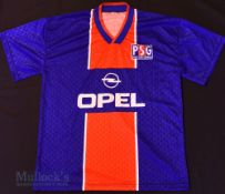 Retro 1990s Paris Saint Germain Home football shirt size large, Opel, in blue and red, short sleeve