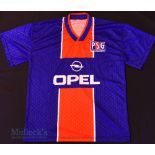 Retro 1990s Paris Saint Germain Home football shirt size large, Opel, in blue and red, short sleeve