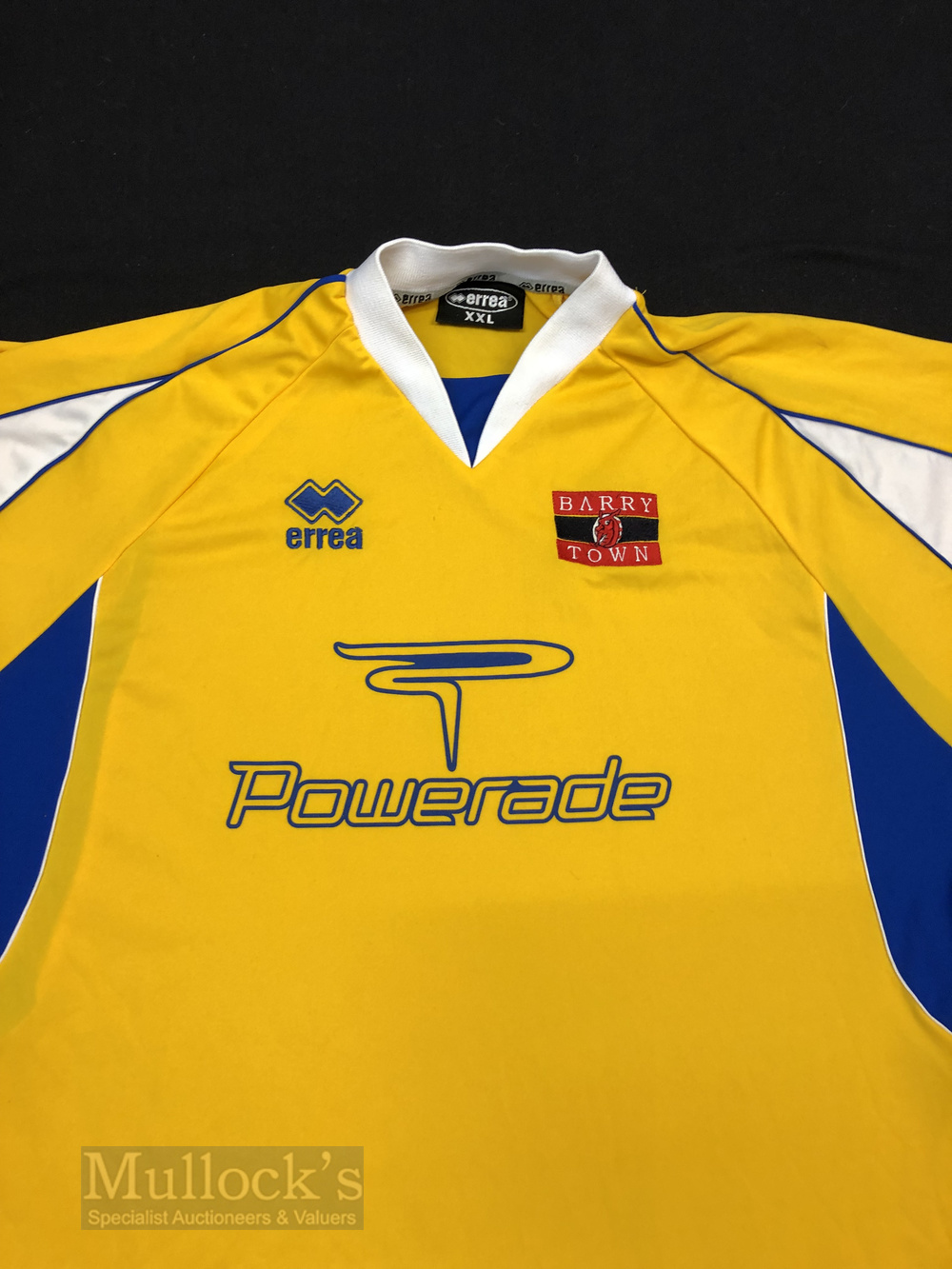2003/04 Barry Town Home football shirt size XXL, in yellow and blue, Errea, short sleeve - Image 2 of 2
