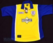 1999 Cardiff City Away football shirt size large, in yellow and blue, Xara, short sleeve