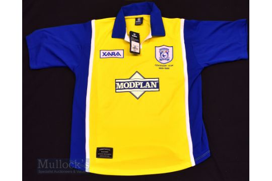 1999 Cardiff City Away football shirt size large, in yellow and blue, Xara, short sleeve - Image 1 of 2