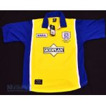 1999 Cardiff City Away football shirt size large, in yellow and blue, Xara, short sleeve