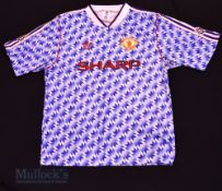 1990/92 Manchester United Away football shirt size 42-44”, blue and white design, Adidas, short