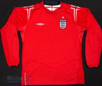 2004/06 England International Away football shirt size large, in red, Umbro, long sleeve
