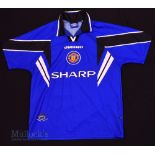 1996/97 Manchester United Third football shirt size L, in blue, black and white, short sleeve