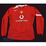 2004/06 Manchester United Home football shirt size 42/44”, Nike, in red and white, long sleeve