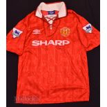1992/94 Manchester United Home football shirt size L, in red and white, short sleeve, league