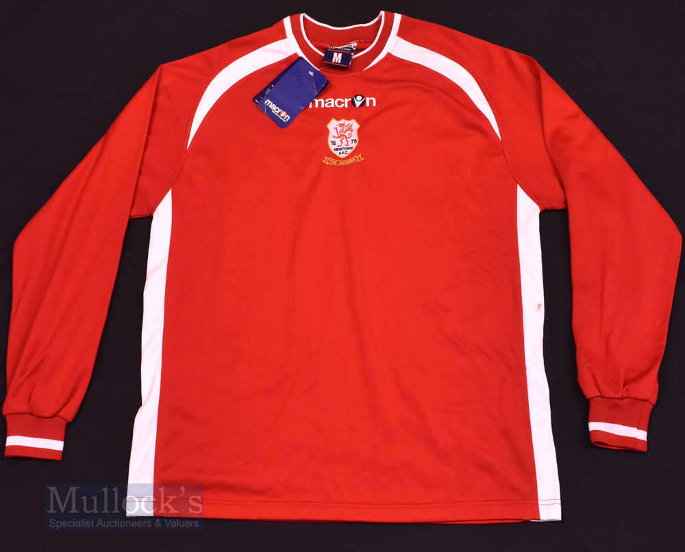 Newtown AFC Home football shirt size M, in red, Macron, long sleeve, with tag, appears unused