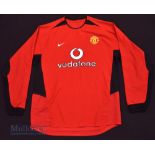 2002/04 Manchester United Home football shirt size L, in red and black, Nike, long sleeve