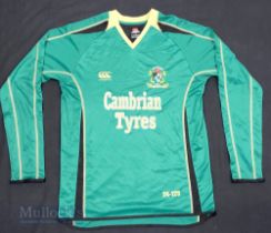2000 Aberystwyth FC Home football shirt size L, in green, long sleeve, Canterbury New Zealand, 24-