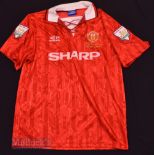 1992/94 Manchester United Home football shirt size large, in red, Umbro, short sleeve, with league