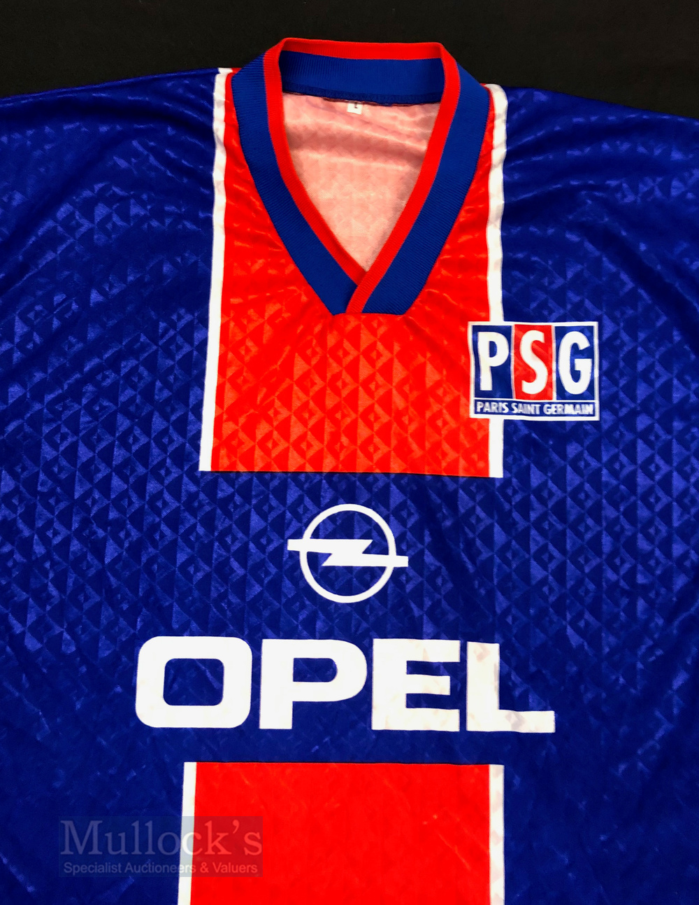 Retro 1990s Paris Saint Germain Home football shirt size large, Opel, in blue and red, short sleeve - Image 3 of 3