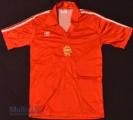 c1980s Hungary Home football shirt size medium, Adidas, stitched badge, made in England, in red,