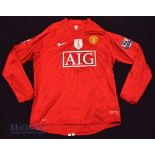 2009/10 Manchester United Home football shirt in red, size L, long sleeve, Nike, with 2008 FIFA