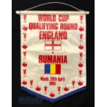 1981 World Cup Qualifying Round England v Rumania Pennant 29th April 1981, Match Played at Wembley