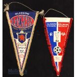 2x Glasgow Rangers Football Pennants - 1976 + 1979, Treble Winners 1976 and European Cup Winners Cup