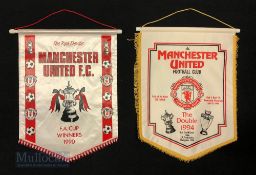 1990 and 1994 Manchester United Football Pennants FA Cup and Premier league Winners, a 1990 F A