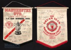 1990 and 1992 Manchester United FA Cup Winners & Premier League Winners Pennants (2) ,1990 FA cup