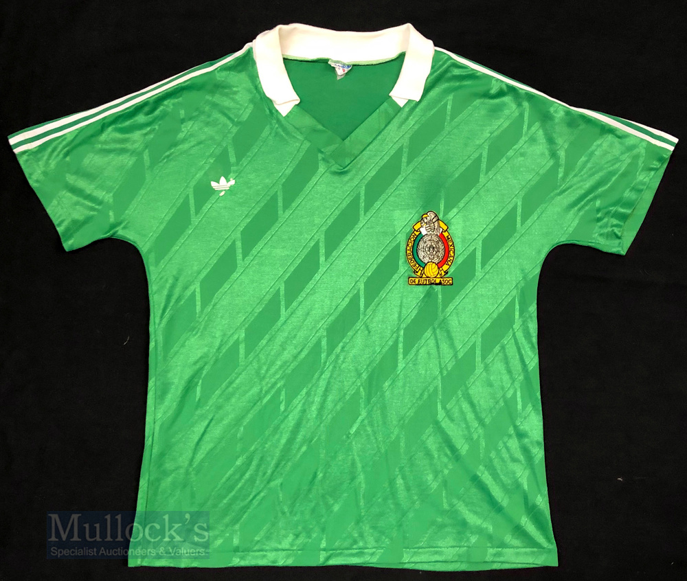 Retro 1986 Mexico International Home football shirt size large, in green and white, Adidas, short