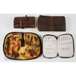 4x Leather Fly & Cast Wallets with Flies and Hooks one having approx. 40 mixed salmon and trout