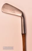 Early Bussey & Co London Thistle Patent steel socket mid iron with concave face – and fitted with