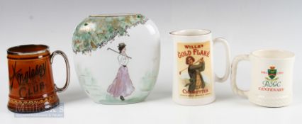 Golfing Ceramics (4) – later 20th century vase with hand painted lady golfer design, signed