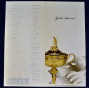 Rare 2010 Ryder Cup Fully Signed Welcome Dinner Menu – played at Celtic Manor Newport and the