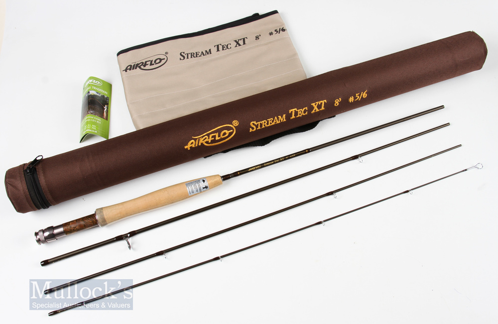 Airflo Stream Tec XT Carbon Fly Rod 8ft 4 piece, line weight 5/6, bur wood reel seat, appears unused