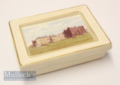 Bill Waugh Golf Royal English Porcelain Card Box with 'The Royal & Ancient Clubhouse St Andrews' and