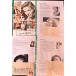 Entertainment Autographs – including Natalie Wood (1938-1981), Ginger Rogers (1911-1995), Lauren