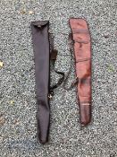 2x various air rifle/rifle Gun Sleeves, a brown leather example (#133cm long) with a few scuff marks