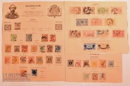 Sweden - Sheets of Postage Stamps from an 1890s Album Collection of 40 stamps ranging from 1859 to