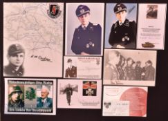 WWII German Signed Items featuring Otto Carius signed photograph, Major Otto Riehs signed card,