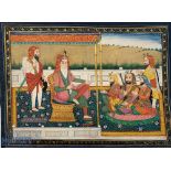 India & Punjab – Sikh Noble in Durbar Miniature - large Punjab school miniature painting of a