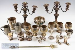 A good Collection of assorted Metalware to include silverplate, Victorian Candelabra. Tankards,