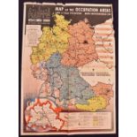 WWII Occupation Map of Germany and Austria showing the allied occupation zones as agreed at the