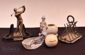 5x various golf collectables to include a Waterford glass golf club, weighted Papermate pen