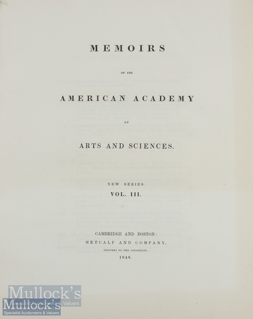 USA – Memoirs of the American Academy of Arts and Sciences, New Series Vol 3 1848 with - Image 2 of 2