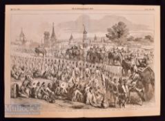 1856 India Procession large wood block engraving 'State Procession Bearing Presents from The