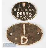 Engine shed number plate 1D plus an Early LMS carriage Plate Derby 1923, both are cast iron