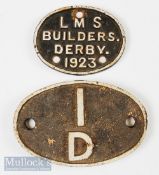 Engine shed number plate 1D plus an Early LMS carriage Plate Derby 1923, both are cast iron