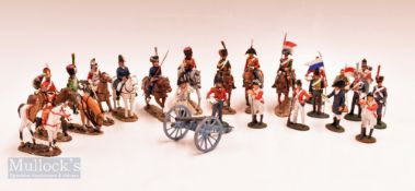 9x Del Prado Cavalry, a Cannon and 12 Infantry figures - from Different sets, Russian German,