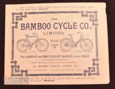 The Bamboo Cycle Co Ltd, 1897 Brochure. An early 4-page Brochure illustrating two of their unusual