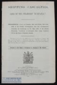 1919 Lusitania list of Shipping Casualties, 22-page HMSO Publication of the Formal Investigation