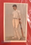 1897 Colonel Kumar Shri Sir Ranjitsinhji India Cricket. Vanity Fair mounted on card print. Colonel H