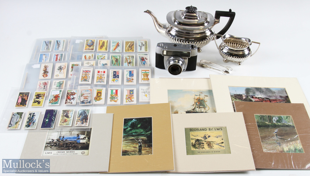 Mixed Items and Cigarette Cards - EPNS Silver Plated Teapot and Sugar Bowl both with gadrooned