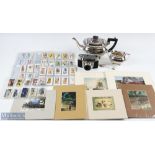 Mixed Items and Cigarette Cards - EPNS Silver Plated Teapot and Sugar Bowl both with gadrooned