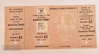 Football Final Complimentary Complete Ticket for XIV Olympiad, London 10th August 1948 complete with