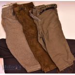 Vintage Clothing - 3 x Gents three quarter length Hunting trousers to include Meindl Lederhosen